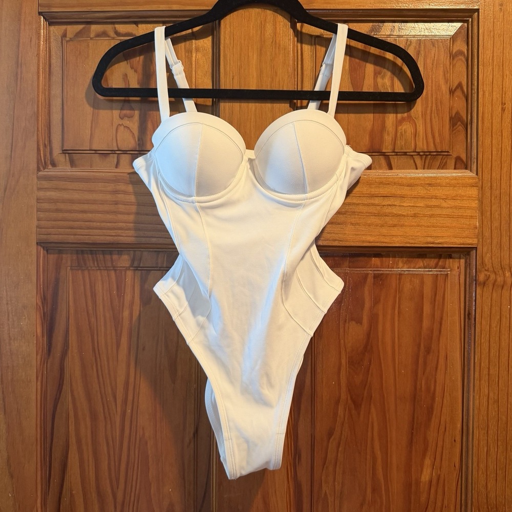 NWT TA3 Hi Cut Lushy White Lace Up Corset One Piece Swimsuit XS Short B Cup - Picture 2 of 9